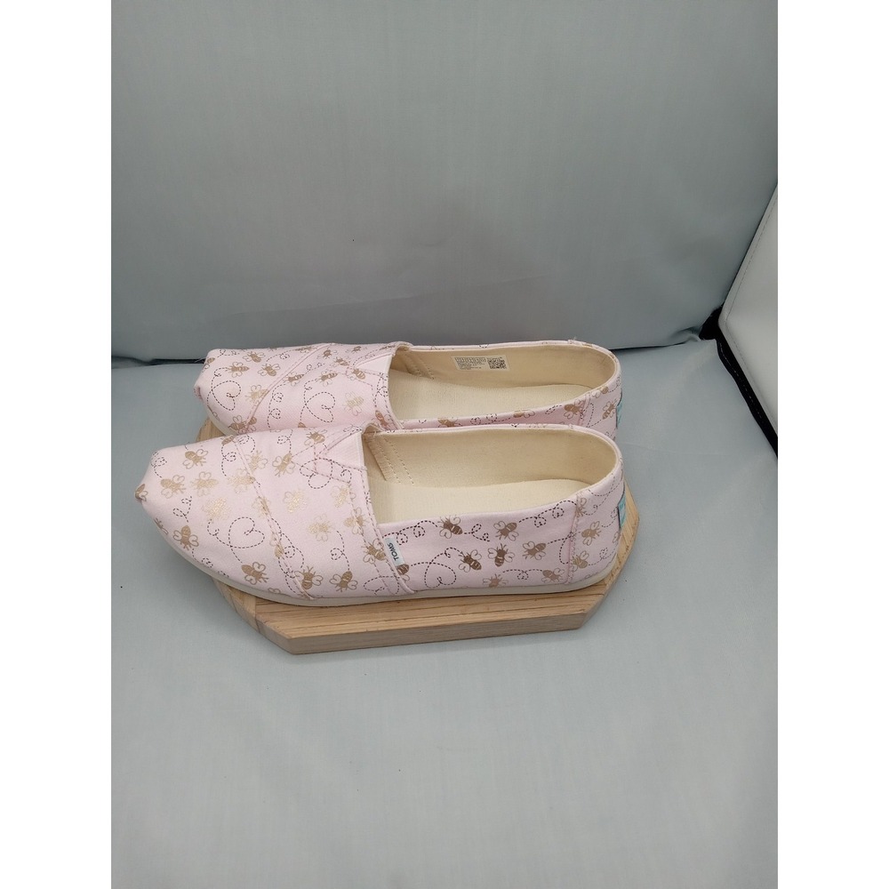 Used TOMS Alpargata Birch Foil Bumble‎ Bees Slip-On Shoes Women's Size 7.5
